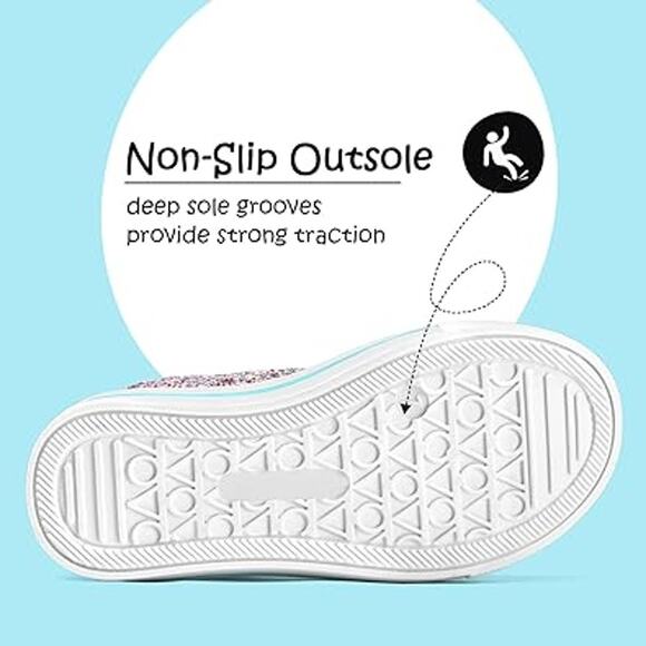 K KomForme Little Girls Size 12 Blue Pink Glitter Hook Loop Strap Sneaker Shoes - Picture 5 of 7